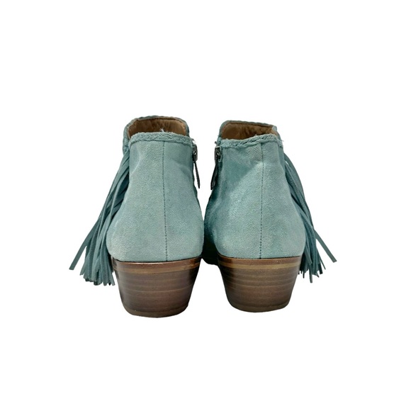 Sam Edelman Paige Suede Fringe Booties Western Rodeo Cowgirl Aqua Blue Size 6 - Picture 6 of 7